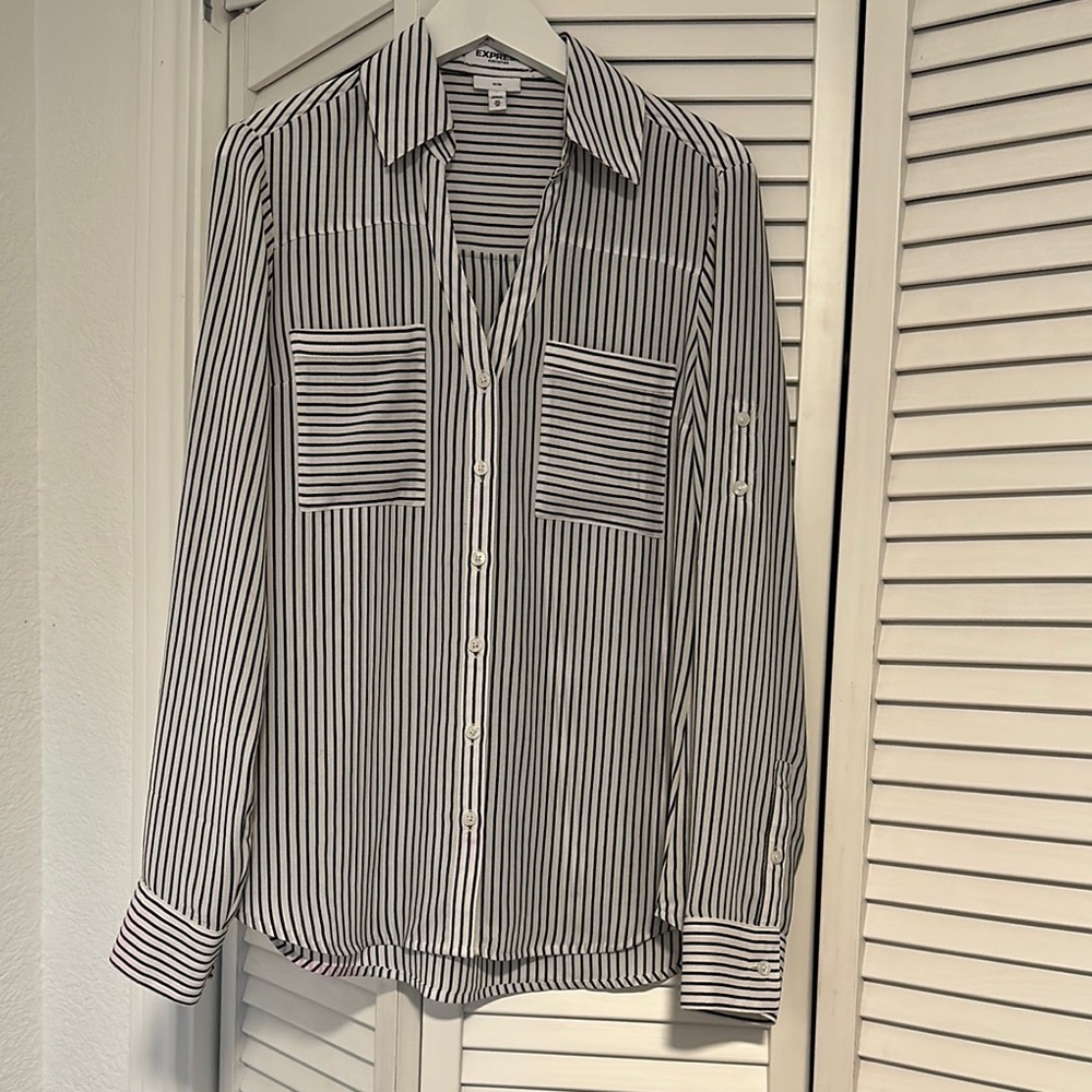 Express Black and White Striped Skirt Casual Chic